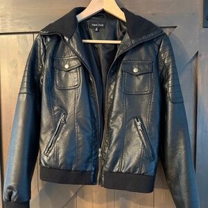 New Look Women’s Black Faux Leather Bomber Jacket – Size M